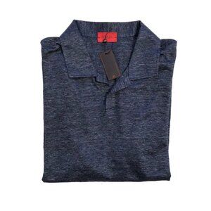 NWT Isaia Johnny Collar Polo Shirt Mens 3XL EU 58 Navy Blue Linen Short Sleeve